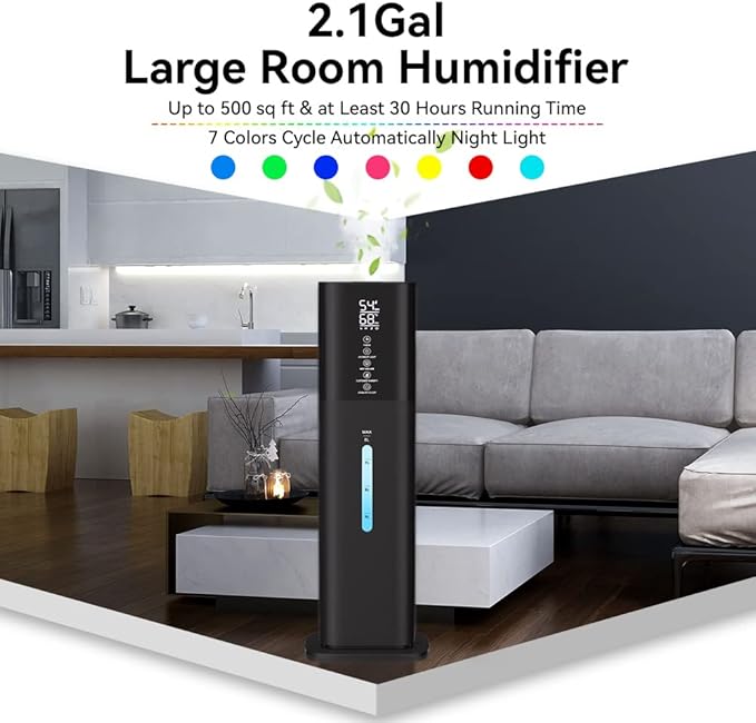 Honovos 2.1Gal Ultrasonic Cool Mist Humidifier (Black) (image 2)