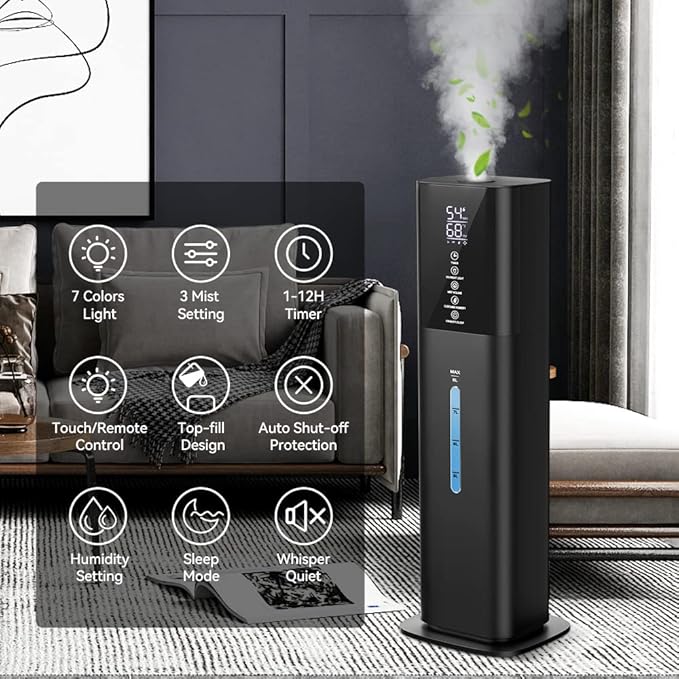 Honovos 2.1Gal Ultrasonic Cool Mist Humidifier (Black) (image 3)