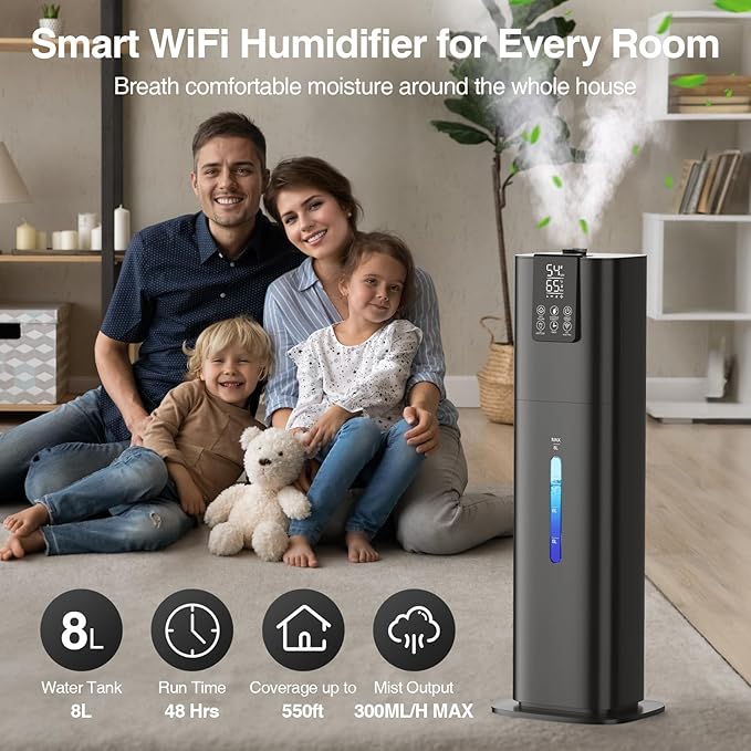 Honovos Smart Humidifier 8L Quiet Cool Mist - App Control, 360° Nozzle (image 2)
