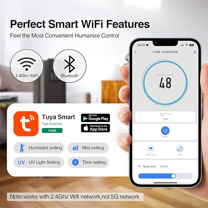 Honovos Smart Humidifier 8L Quiet Cool Mist - App Control, 360° Nozzle (image 4)